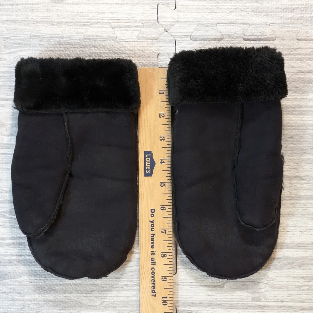 Vintage Talbots Women's Faux‎ Suede Fur Winter Mttens Black Washable Warm 1 Size